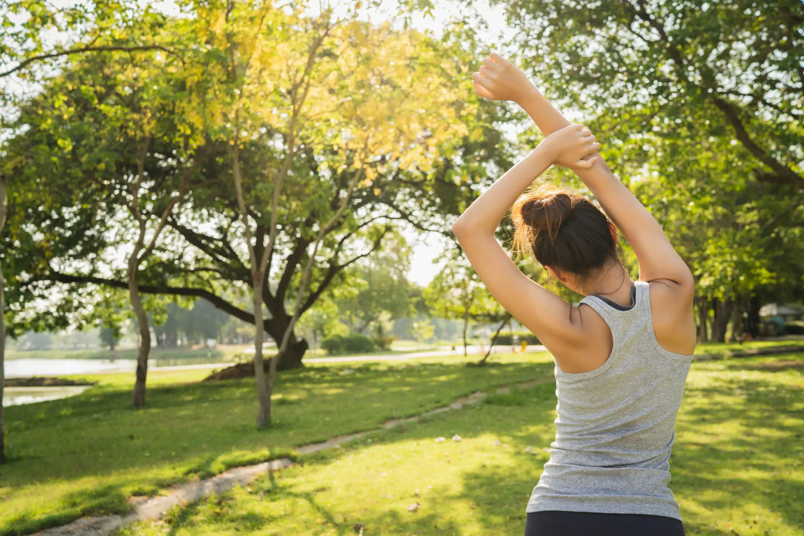 A women doing body stretching