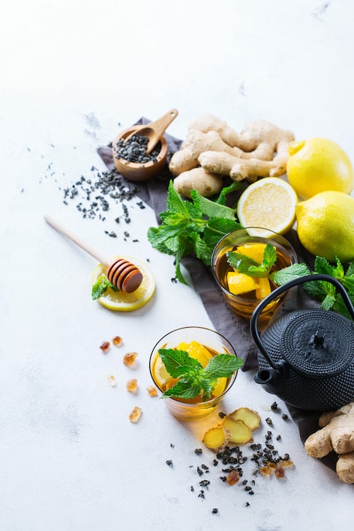 detoxifying ingredients scattered on the table for detox therapy in spring