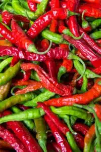 Pile of Red and Green Chili Peppers